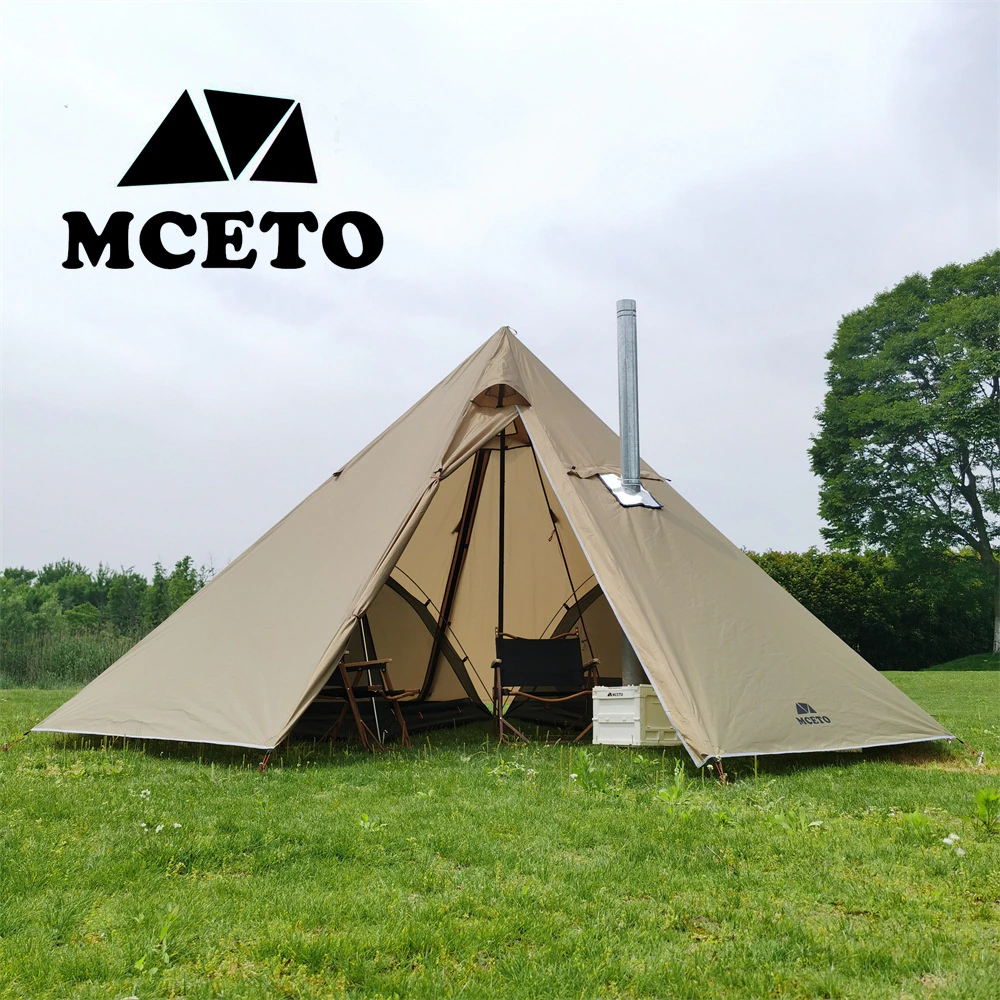 Cheap Goat Tents MCETO 5 8 Pessons Octagonal Camping Pyramid Tent with Chimney Hole Large Space Picnic Travel Family Party Tent Outdoor Shelter   